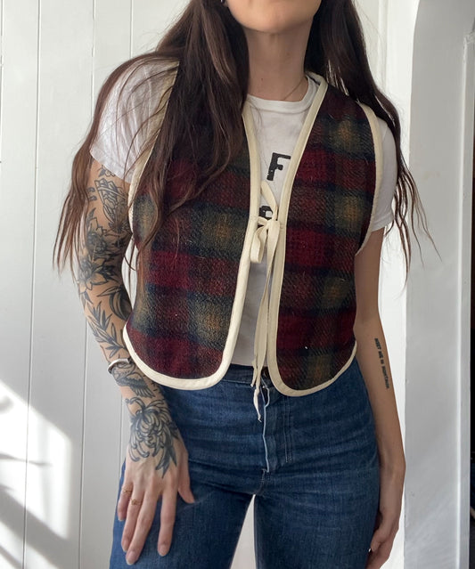 Upcycled Tie-Front Plaid Vest