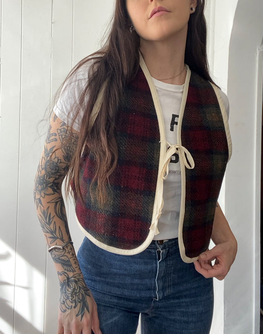 Upcycled Tie-Front Plaid Vest