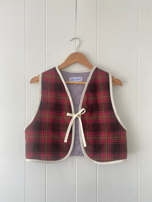 Upcycled Tie-Front Plaid Vest