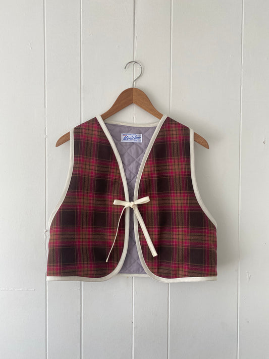 Upcycled Tie-Front Plaid Vest