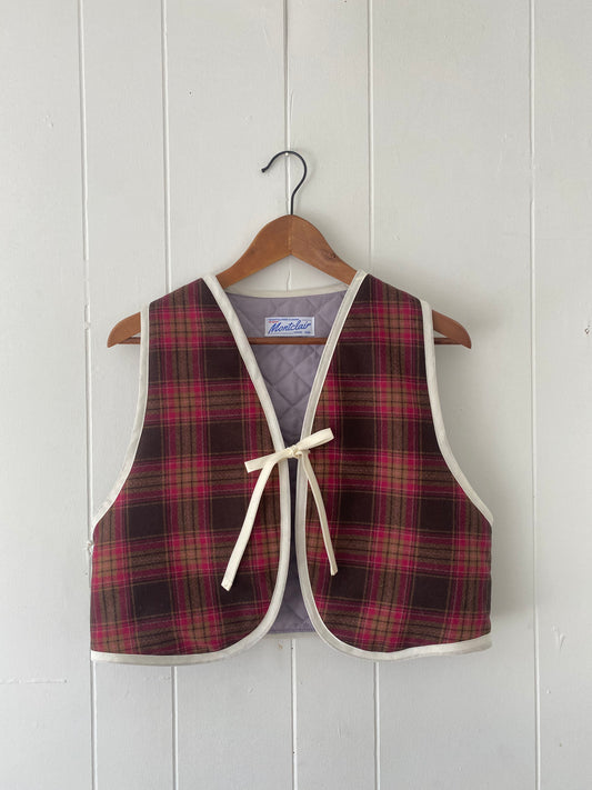 Upcycled Tie-Front Plaid Vest