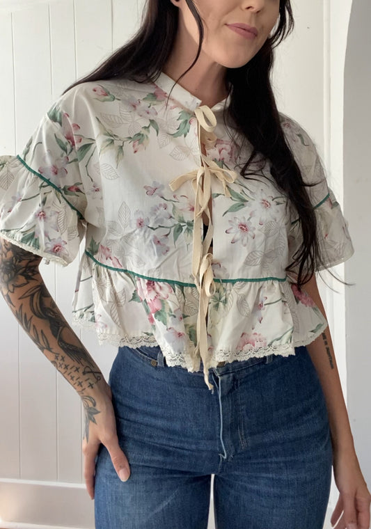 Upcycled Tie Front Blouse