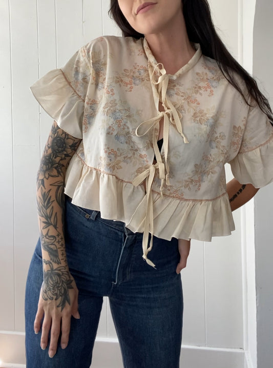 Upcycled Tie Front Blouse