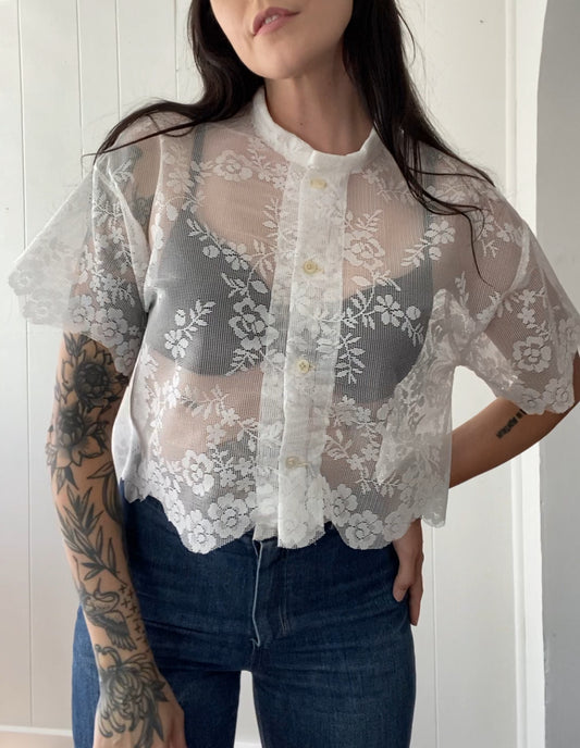 Upcycled Button Up Lace Blouse