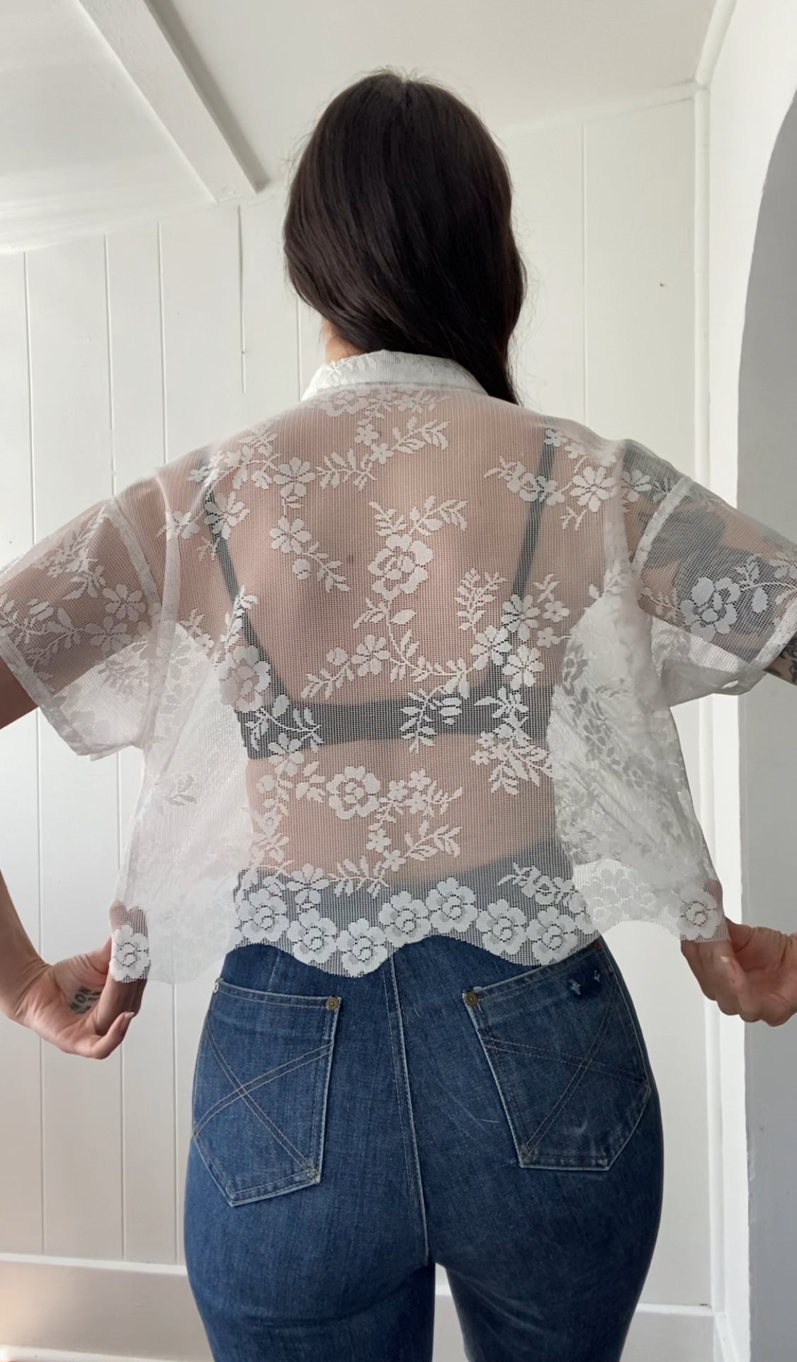 Upcycled Tie Front Lace Blouse