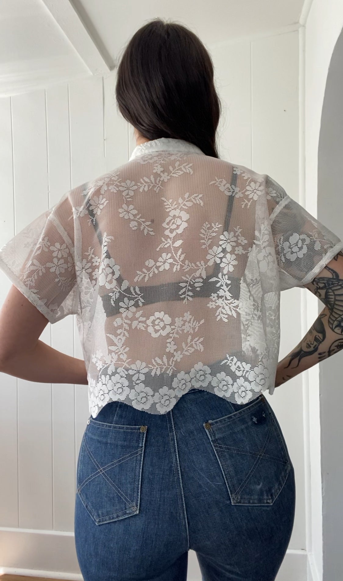 Upcycled Tie Front Lace Blouse