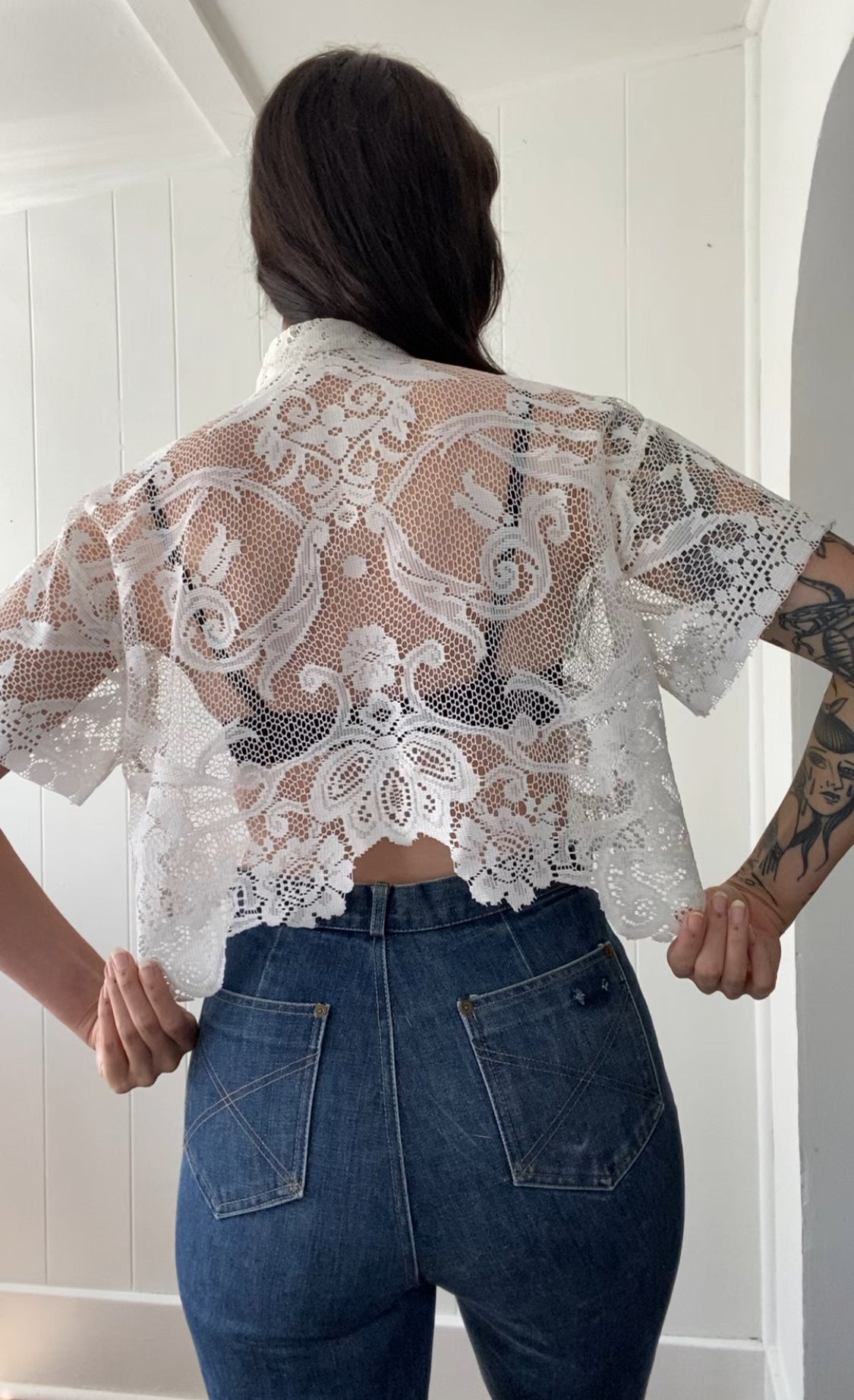 Upcycled Tie Front Lace Blouse