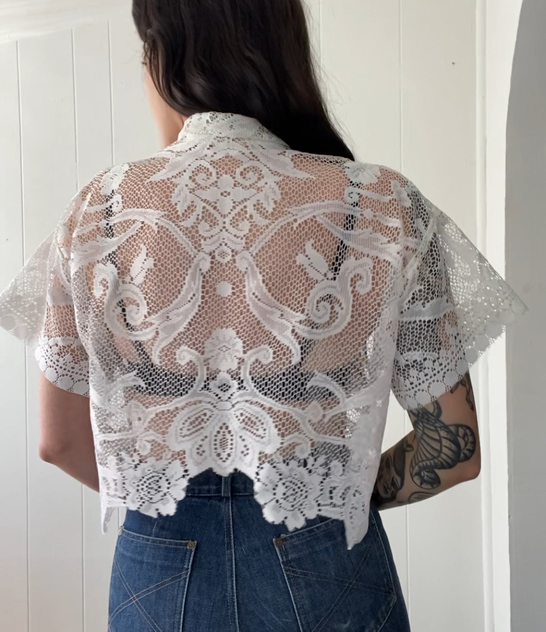 Upcycled Tie Front Lace Blouse