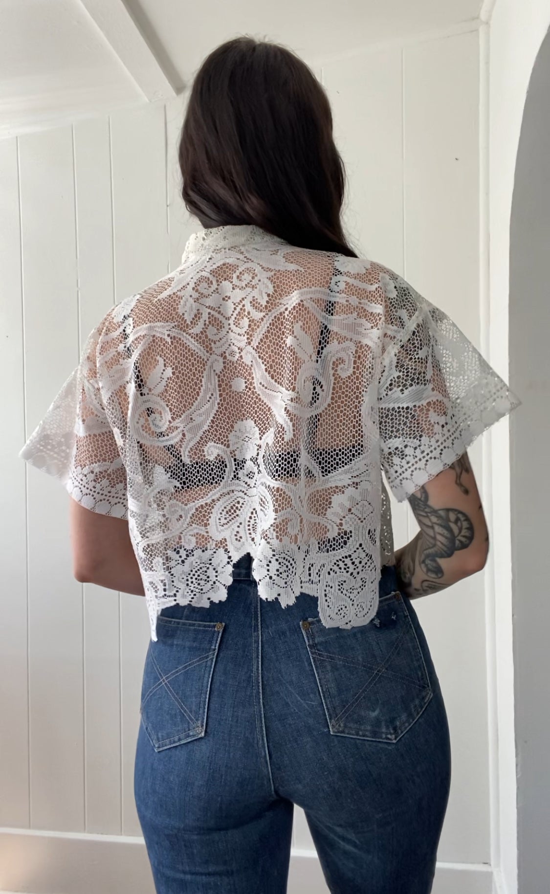 Upcycled Tie Front Lace Blouse