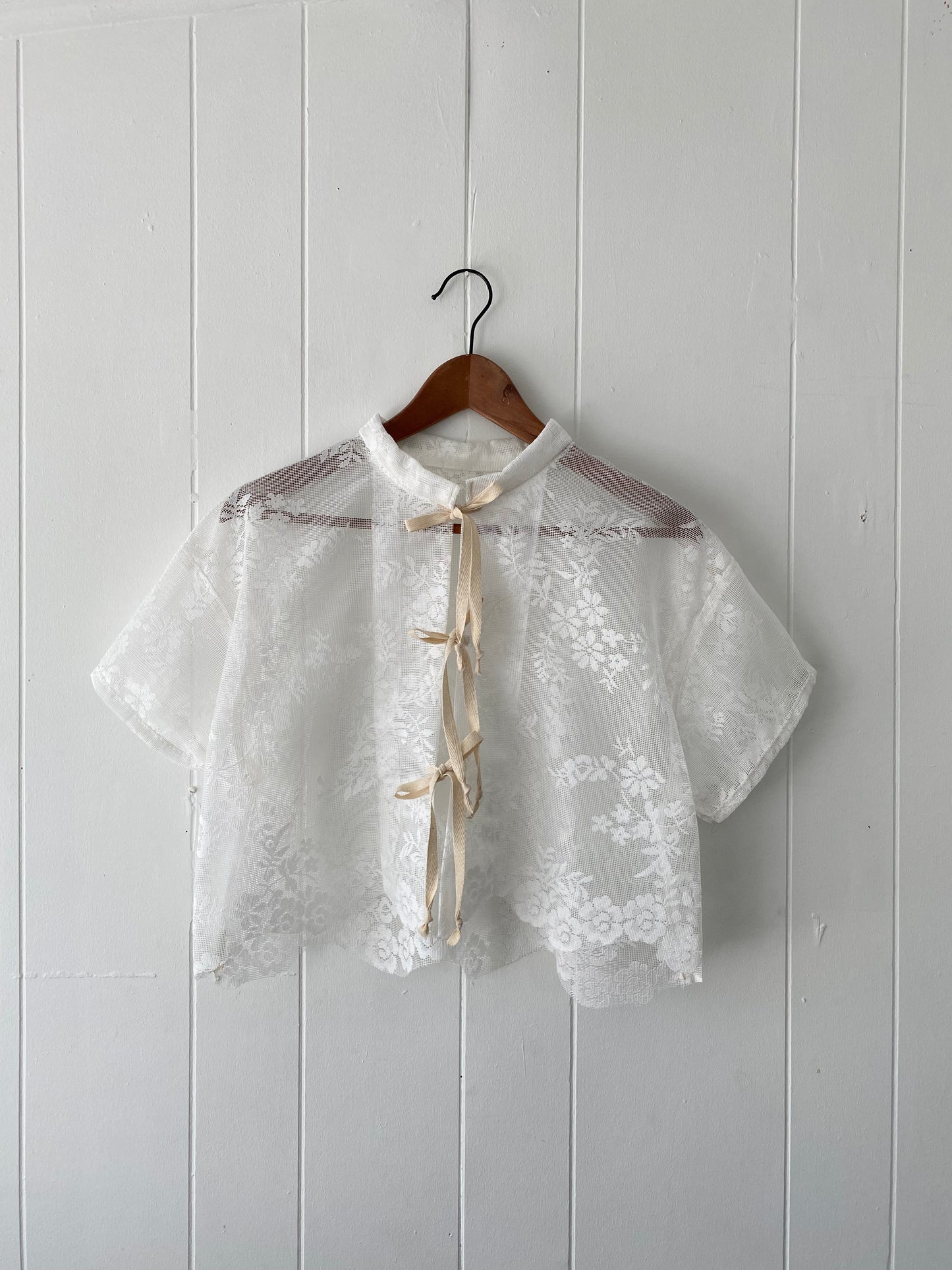 Upcycled Tie Front Lace Blouse