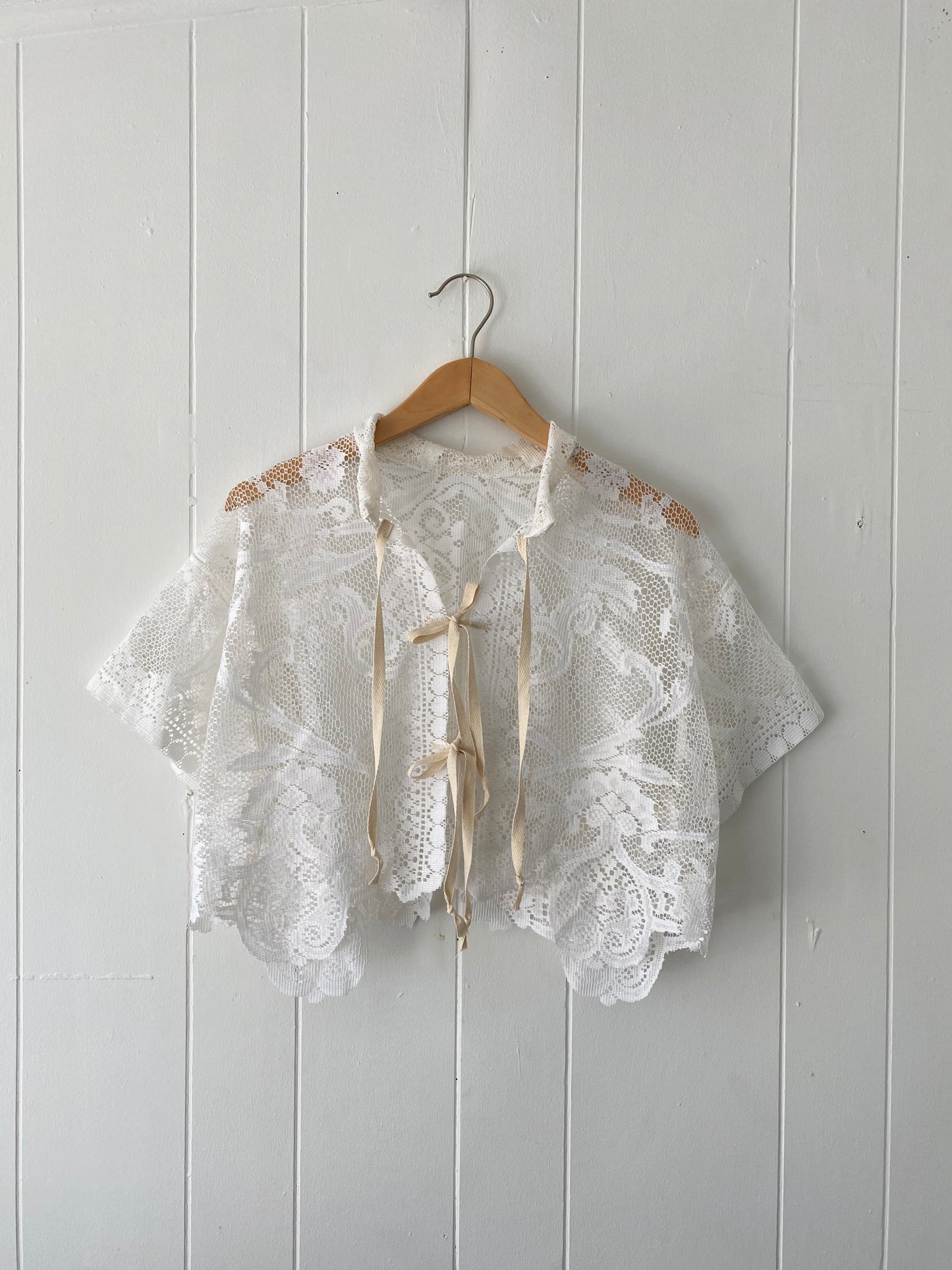 Upcycled Tie Front Lace Blouse