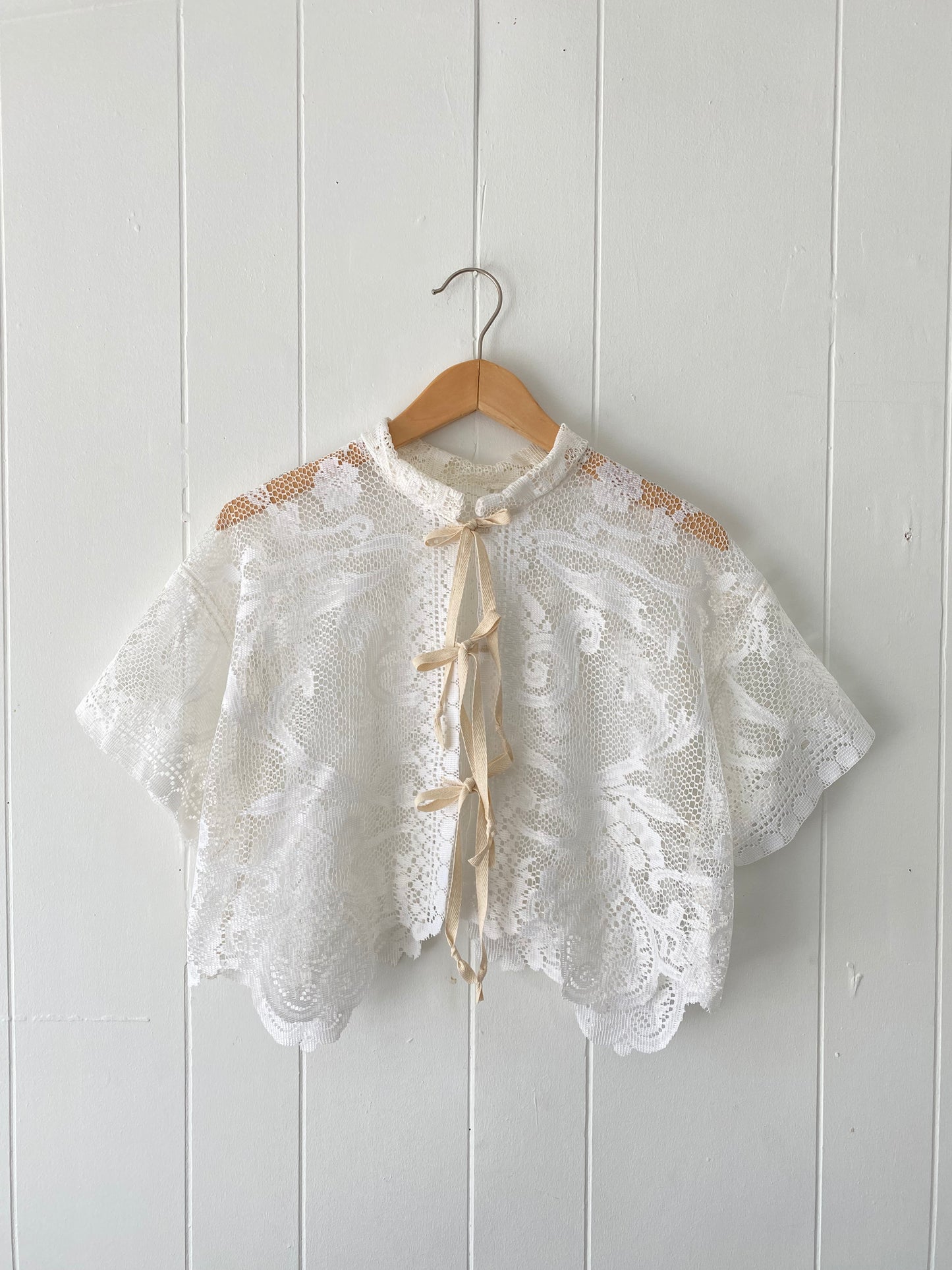 Upcycled Tie Front Lace Blouse