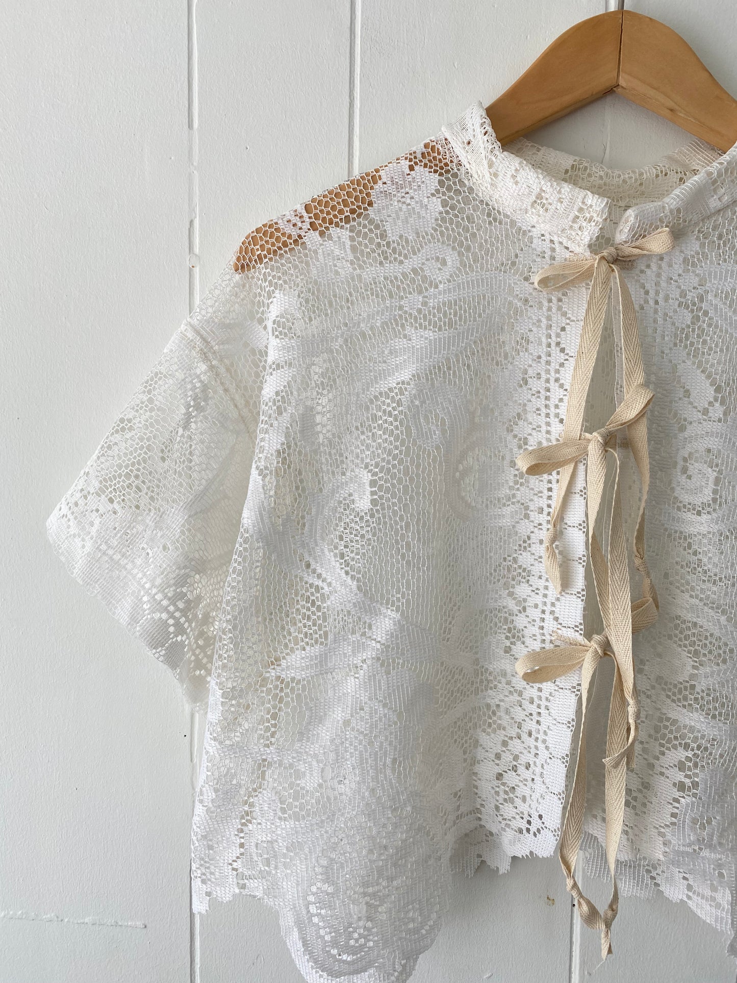 Upcycled Tie Front Lace Blouse