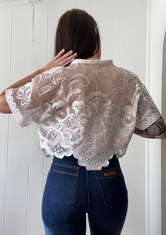 Upcycled Tie Front Lace Blouse