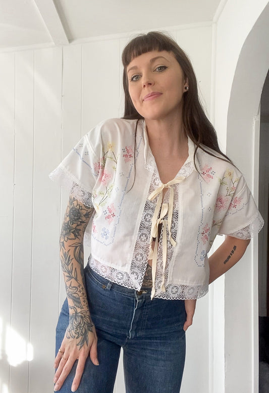 (M) Upcycled Cross-stitch Blouse