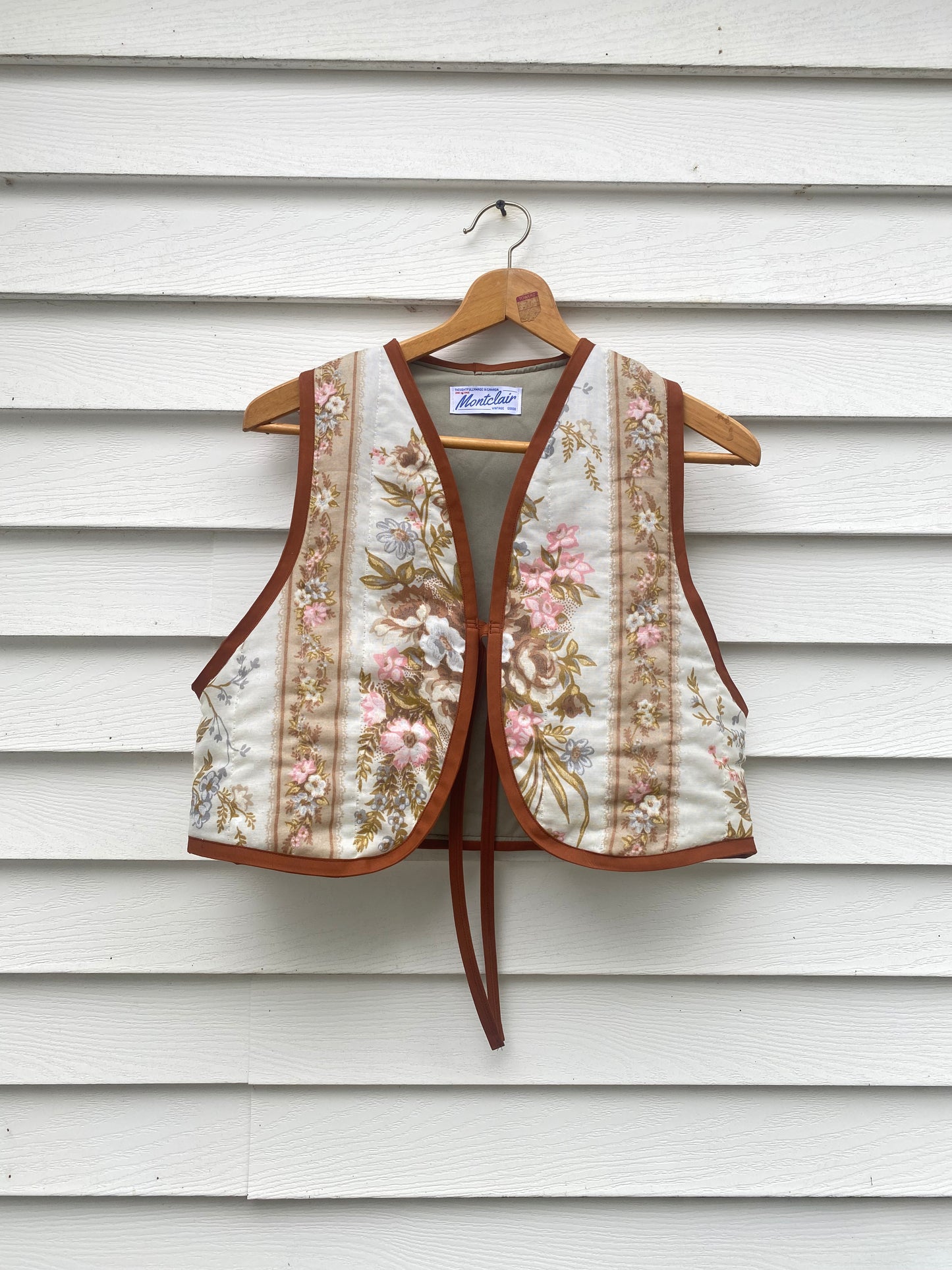 (S) Upcycled Tie Front Floral Vest