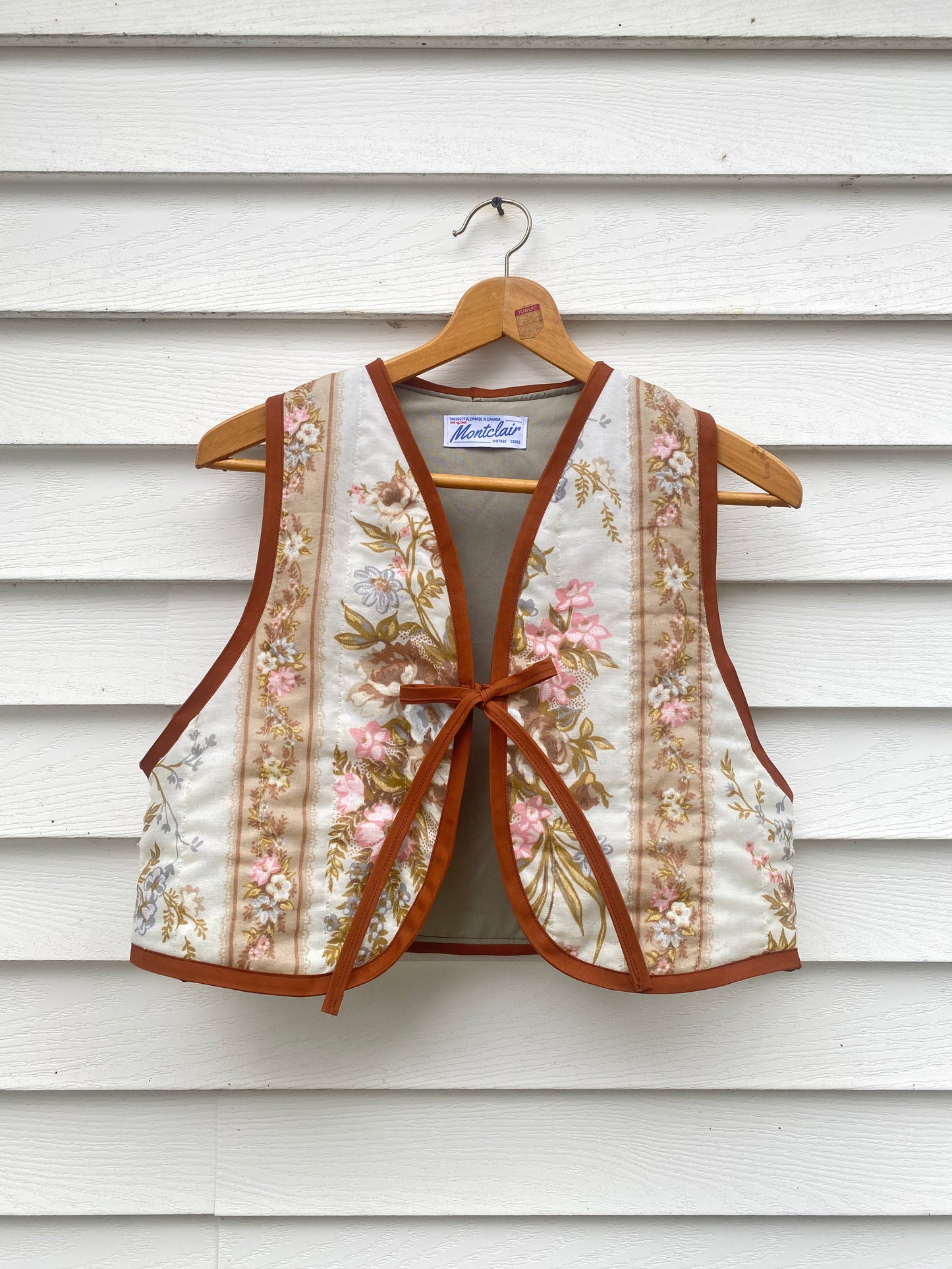 (S) Upcycled Tie Front Floral Vest