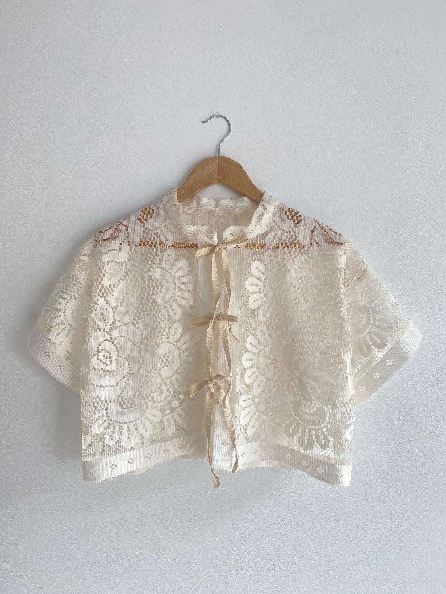 Upcycled Tie Front Lace Blouse