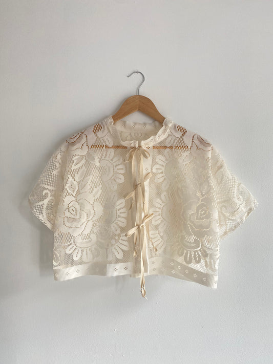 Upcycled Tie Front Lace Blouse
