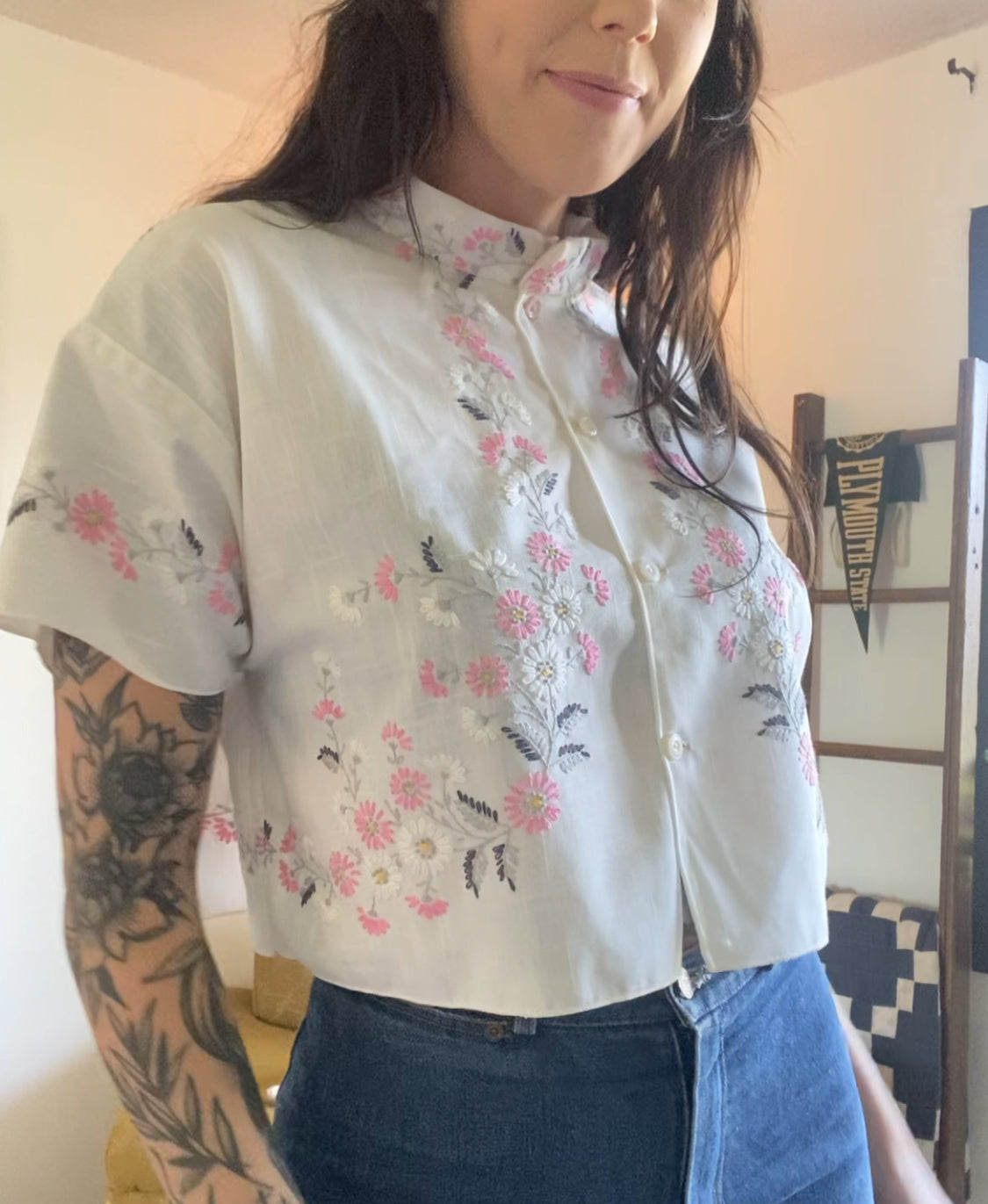 Upcycled Embroidered Button Up