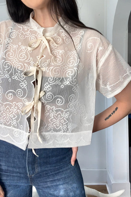 Upcycled Tie Front Blouse