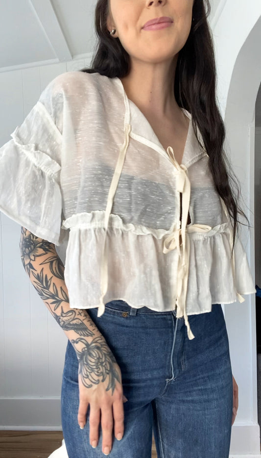 Upcycled Tie Front Blouse