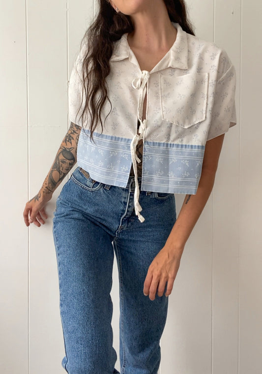 Upcycled Tie Front Floral Blouse