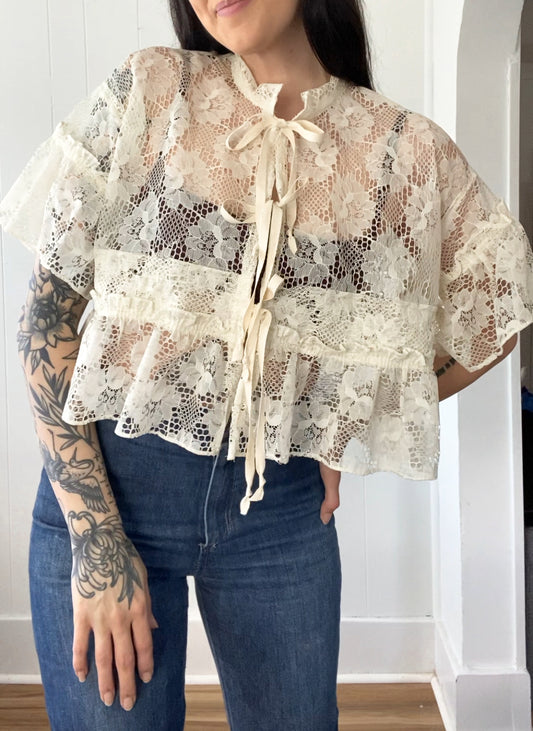 Upcycled Tie Front Blouse