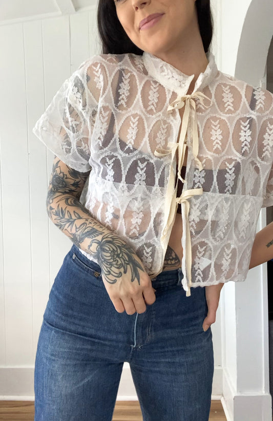 Upcycled Tie Front Blouse