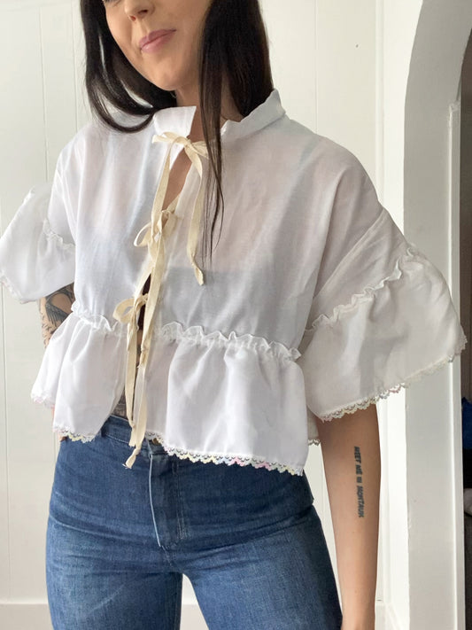 Upcycled Tie Front Blouse