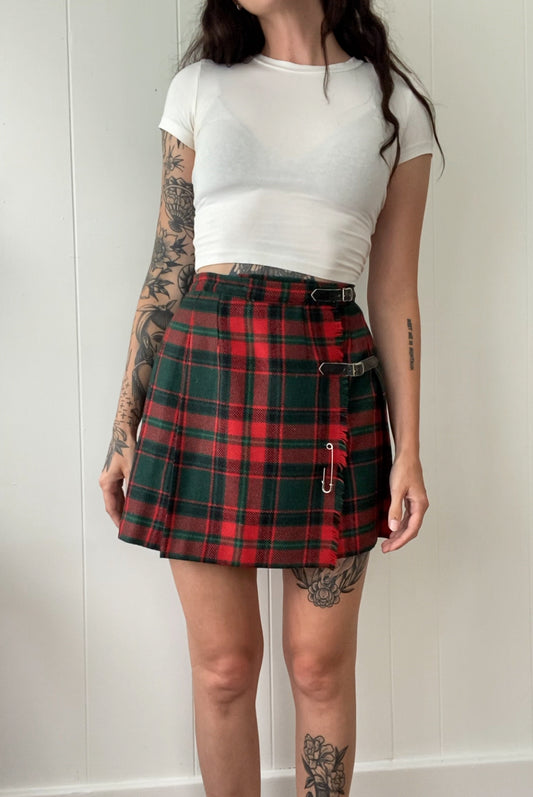 Vintage Plaid Pleated Skirt