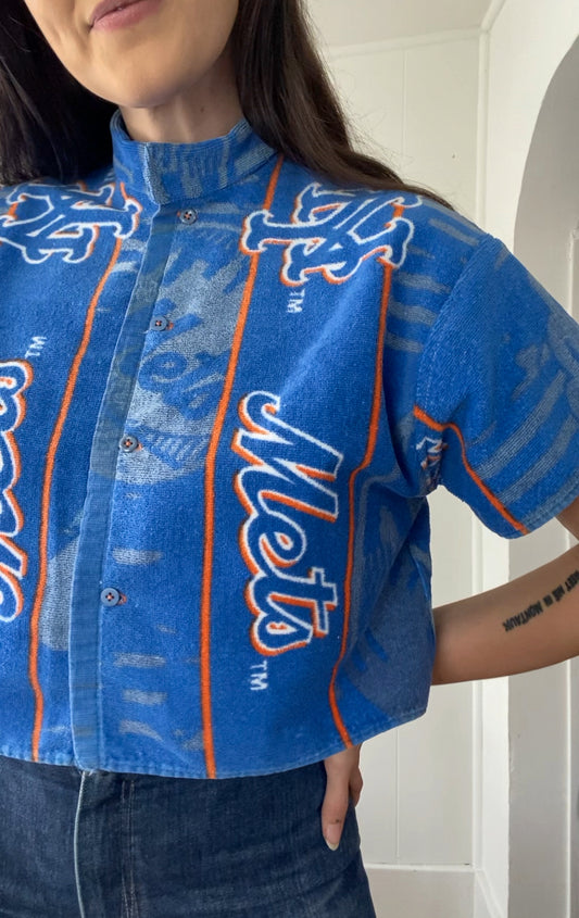 Upcycled NY Mets Terrycloth Button Up