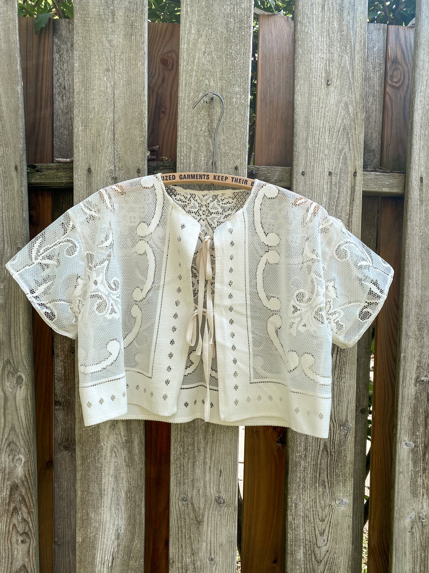 Upcycled Tie Front Lace Blouse