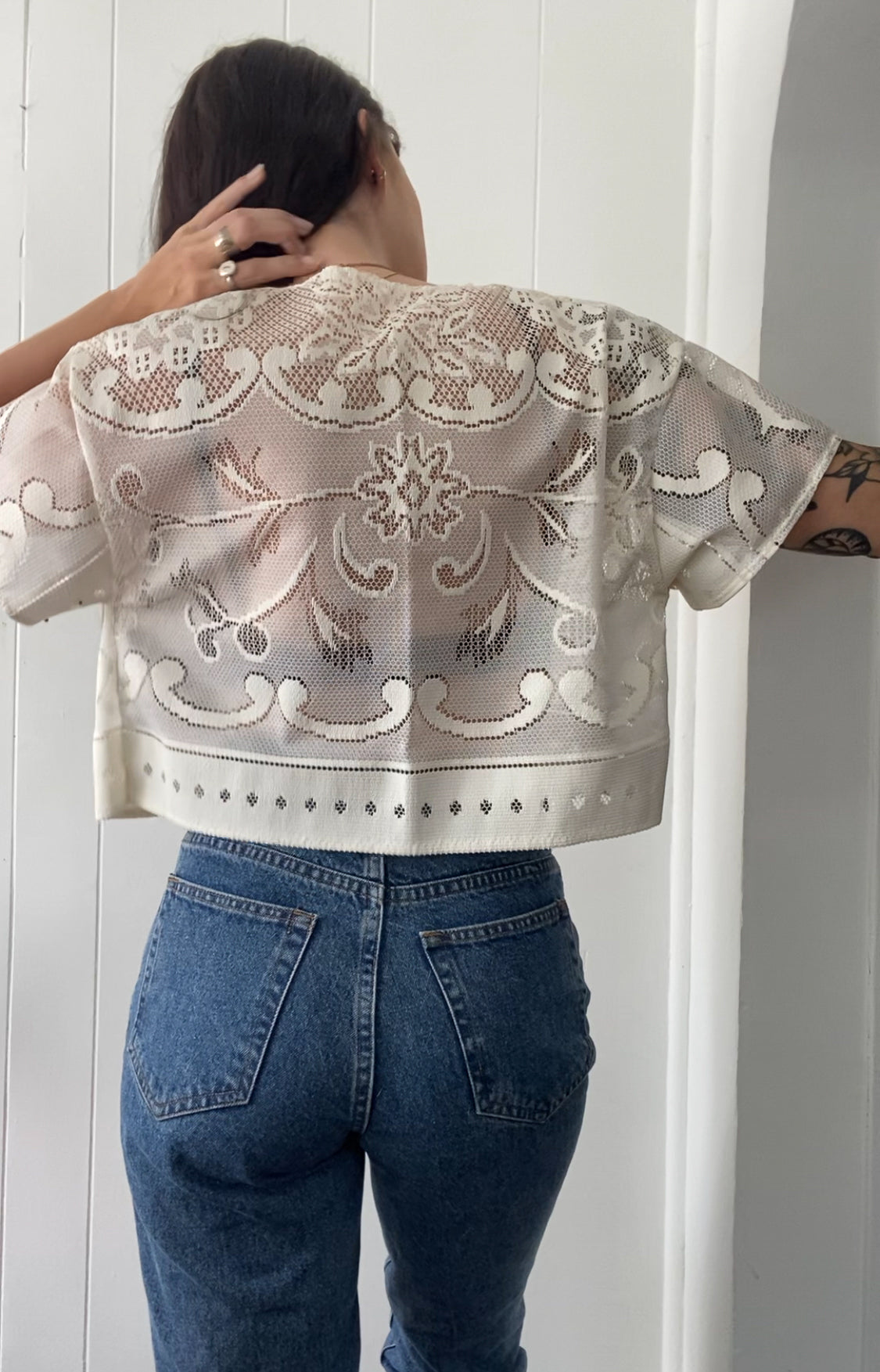 Upcycled Tie Front Lace Blouse