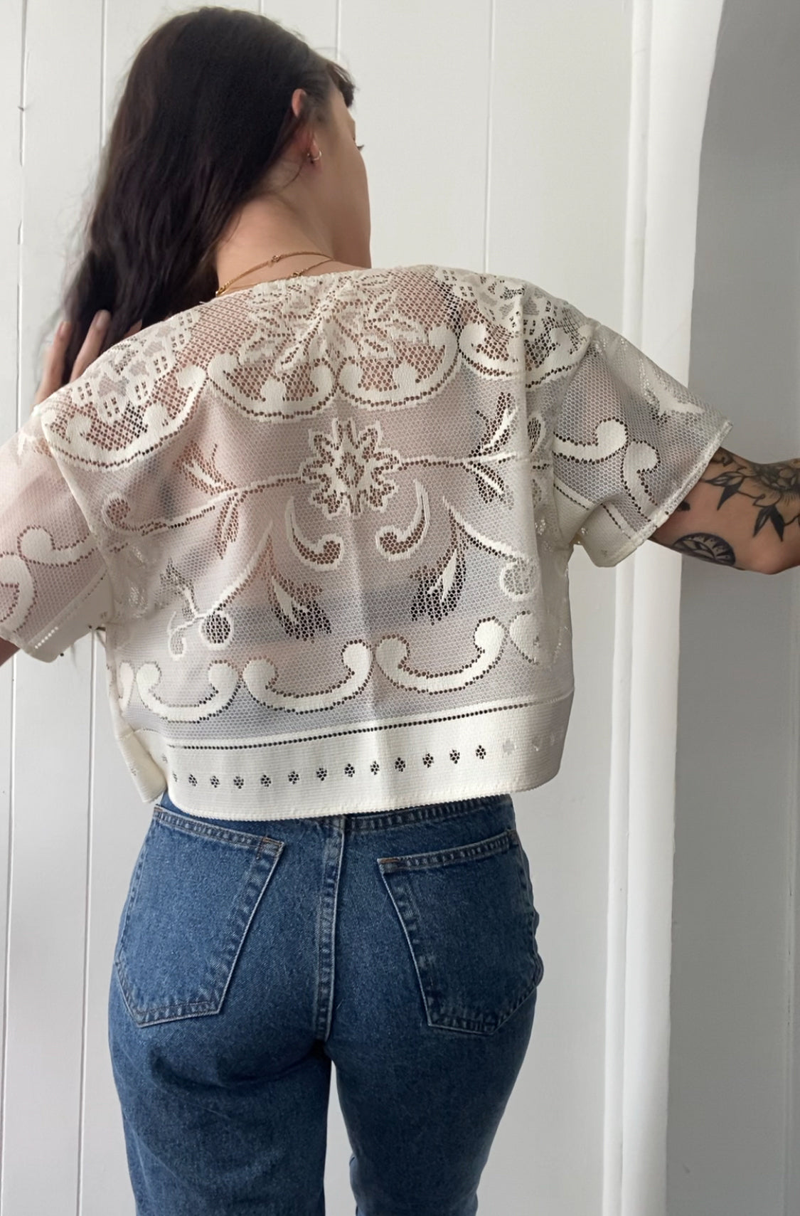 Upcycled Tie Front Lace Blouse