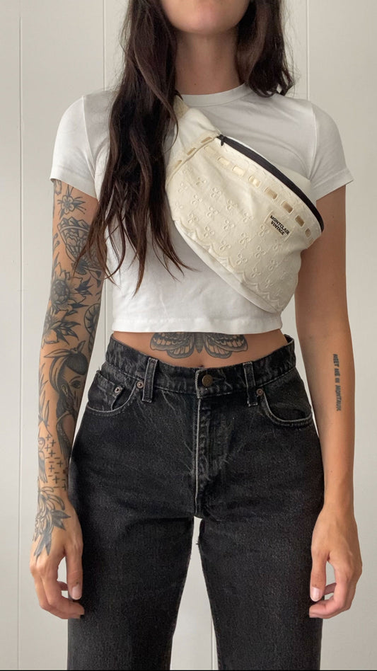 Upcycled Eyelet & Ribbon Fanny Pack