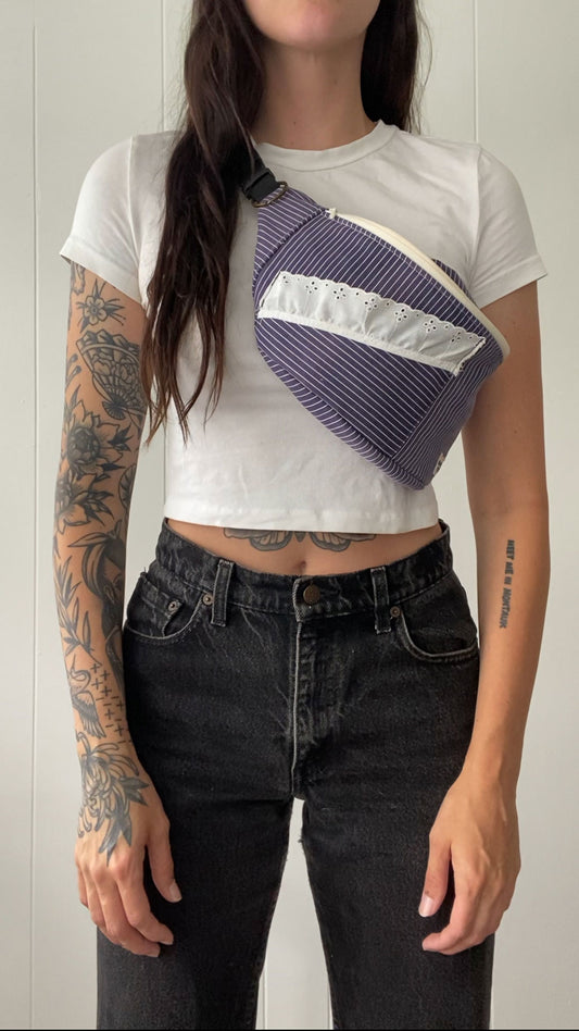 Upcycled Navy Stripe Fanny Pack